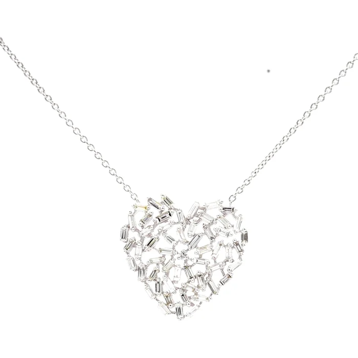 14K White Gold Diamond Heart Cluster Pendant, 1.57 ct tw