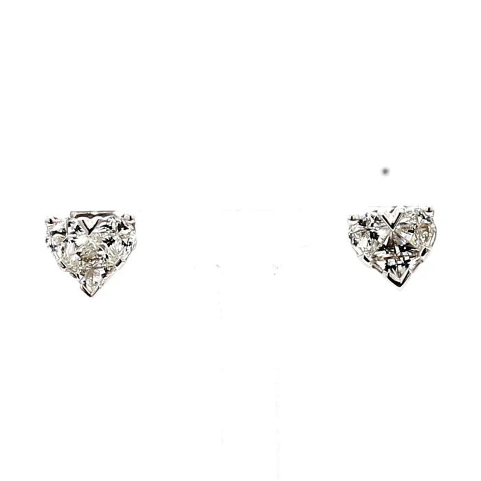 14K White Gold Diamond Heart Cluster Stud Earrings, 1.21 ct tw