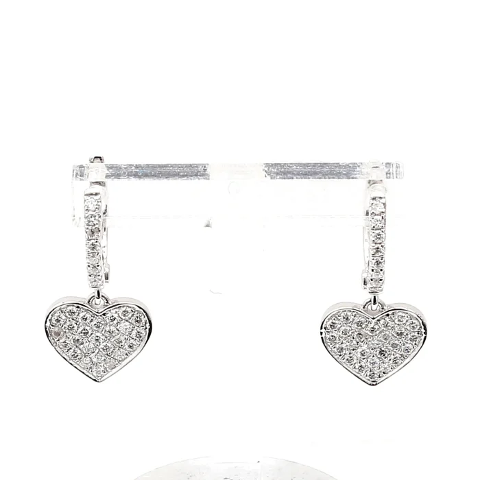 14K White Gold Diamond Heart Drop Earrings, 0.49 ct tw