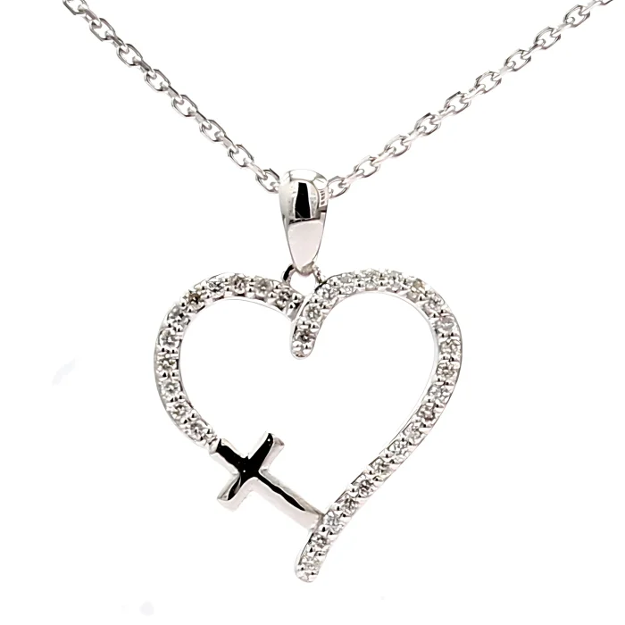 14K White Gold Diamond Heart Pendant, 0.13 ct tw