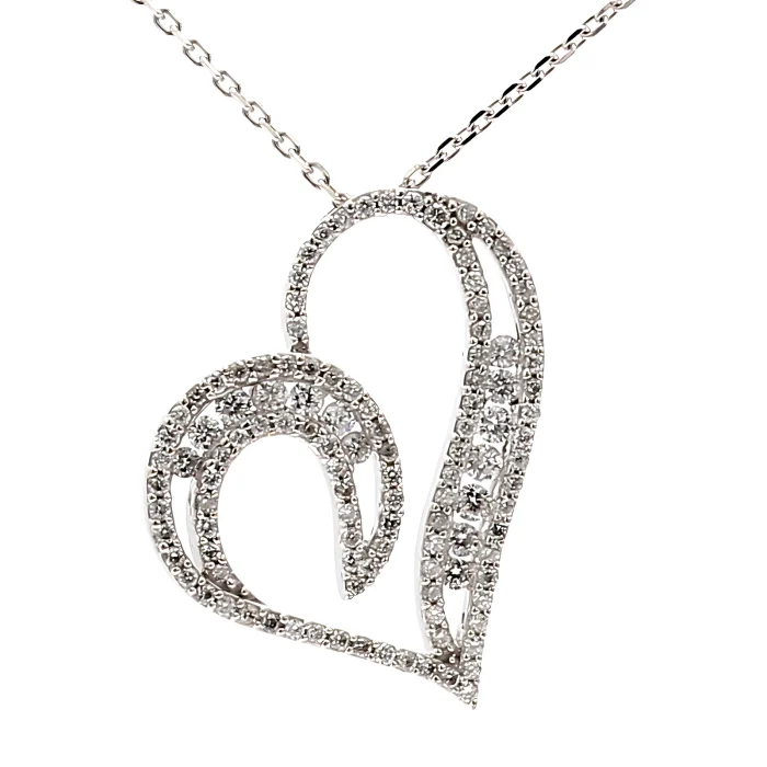 14K White Gold Diamond Heart Pendant, 1.20 ct tw