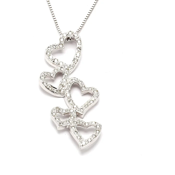 14K White Gold Diamond Hearts Necklace, 0.50 ct tw