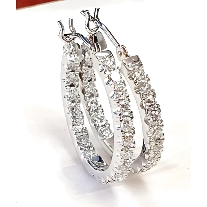 14K White Gold Diamond Hoop Earrings, 1.20 ct tw