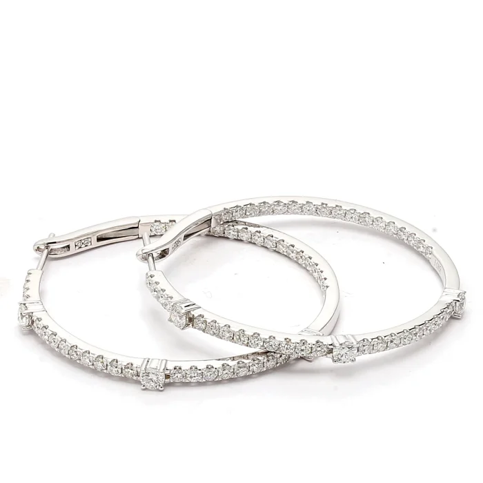 14K White Gold Diamond Hoop Earrings, 2.10 ct tw
