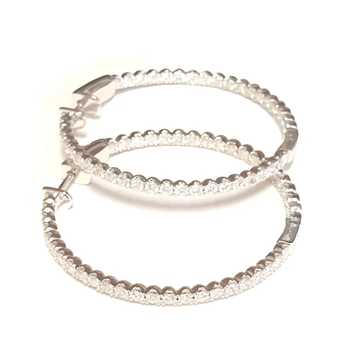 14K White Gold Diamond Hoop Earrings, 2.25 ct tw