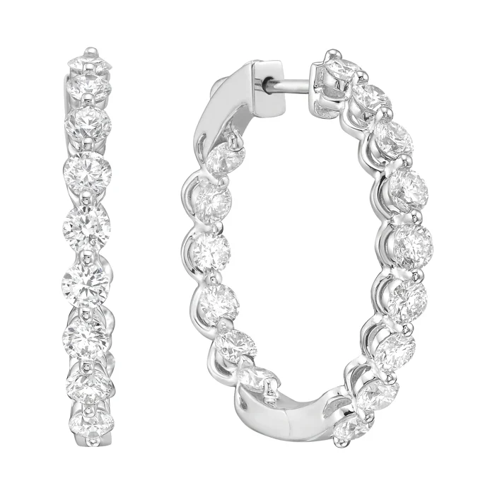 14K White Gold Diamond Hoop Earrings, 2.95 ct tw