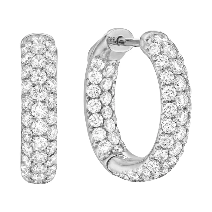 14K White Gold Diamond Hoop Earrings, 2.95 ct tw