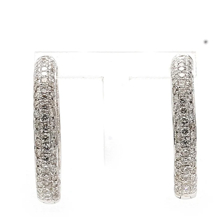 14K White Gold Diamond Hoop Earrings, 3.14 ct tw