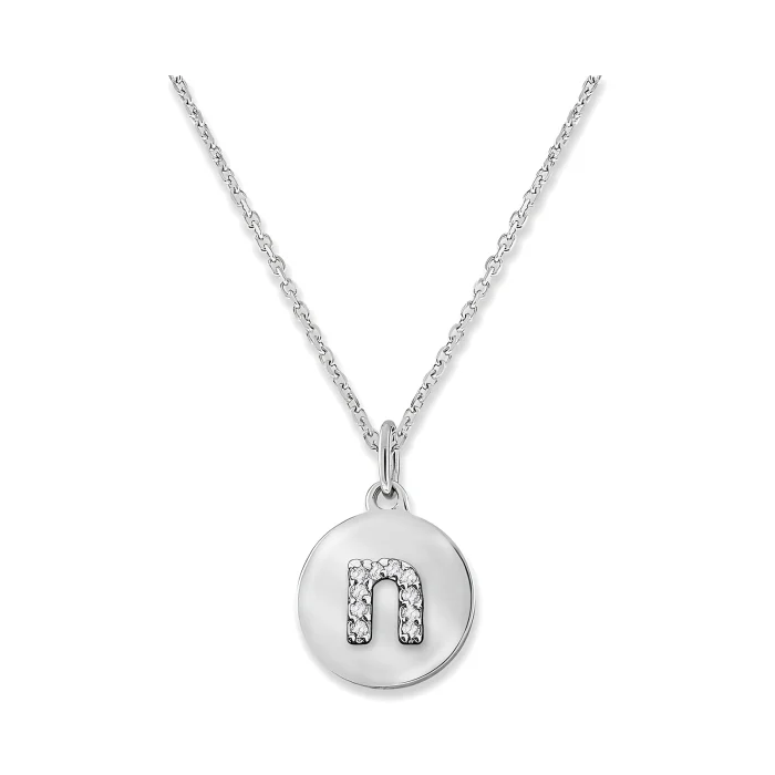 KC Designs 14k White Gold Diamond Mini Disc Initial "n" Necklace