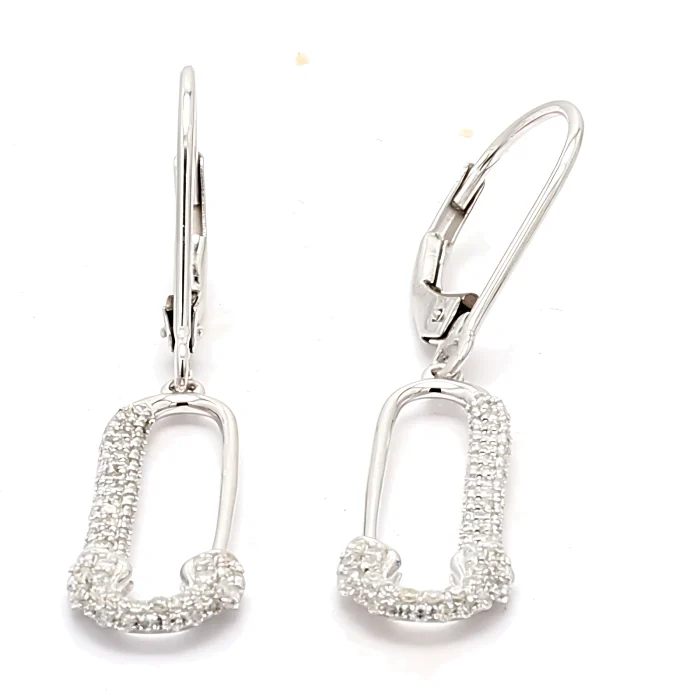 14K White Gold Diamond Safety Pin Earrings, 0.37 ct tw