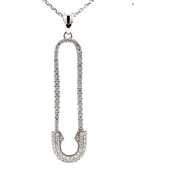 14K White Gold Diamond Safety Pin Pendant, 0.59 ct tw