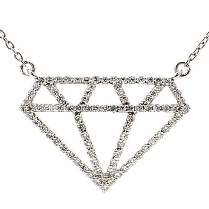 14K White Gold Diamond-Shaped Pendant Necklace, 0.44 ct tw