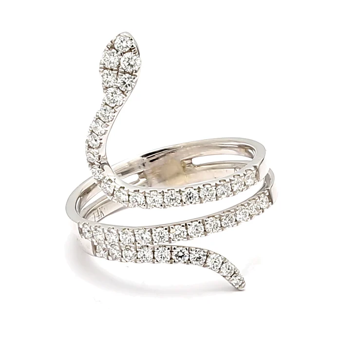 14K White Gold Diamond Snake Ring, 0.78 ct tw