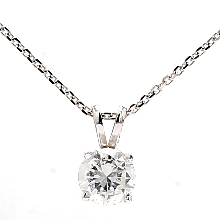 14K White Gold Diamond Solitaire Pendant, 0.95 ct