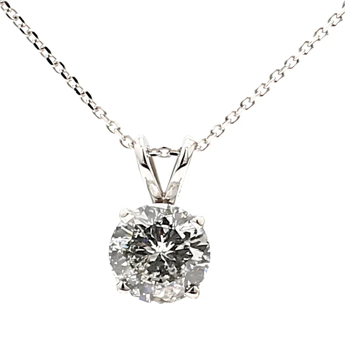 14K White Gold Diamond Solitaire Pendant, 1.12 ct