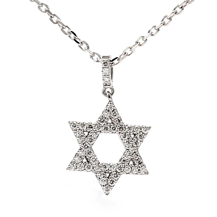 14K White Gold Diamond Star of David Pendant, 0.25 ct tw