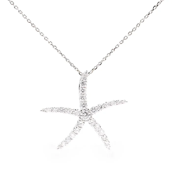 14K White Gold Diamond Starfish Pendant, 0.95 ct tw