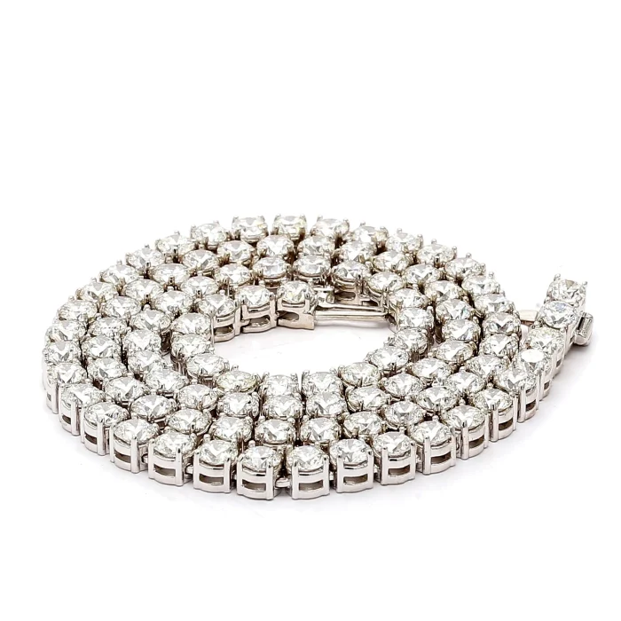 14K White Gold Diamond Tennis Necklace, 21.91 ct tw