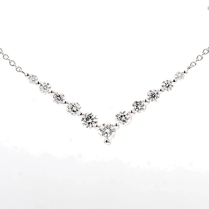 14K White Gold Diamond V Necklace, 0.59 ct tw