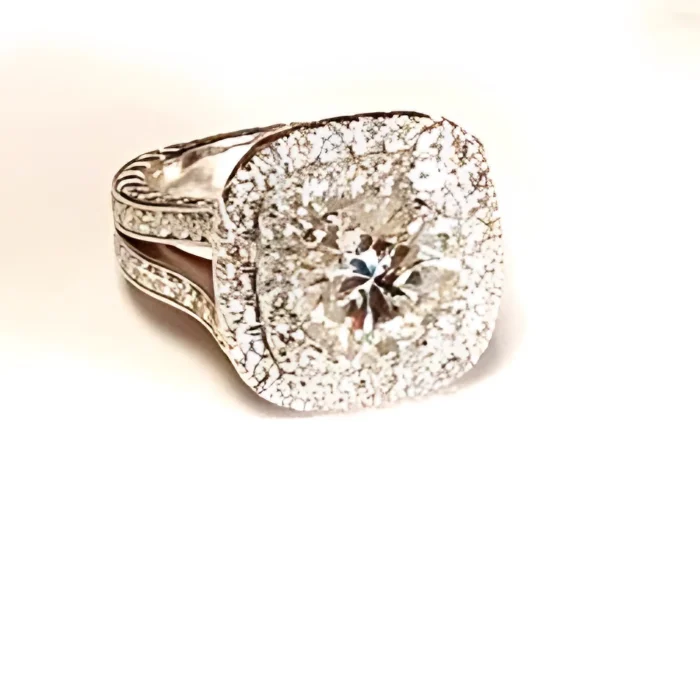 14K White Gold Double Halo Diamond Semi-Mount, 2.75 ct tw