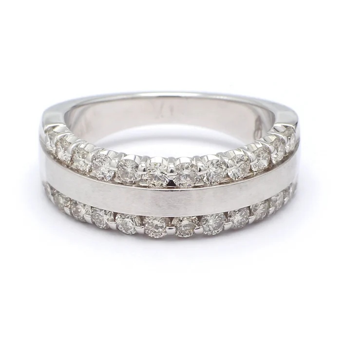 14K White Gold Double Row Diamond Band, 1.00 ct tw