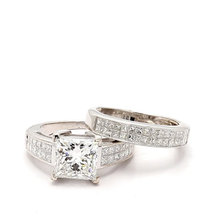 14K White Gold Double-Row Diamond Wedding Set, 0.84 ct tw