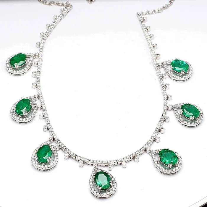 14K White Gold Emerald and Diamond Necklace, 2.54 ct tw