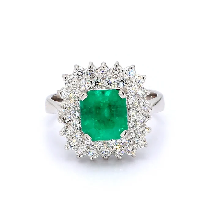 14K White Gold Emerald and Diamond Ring