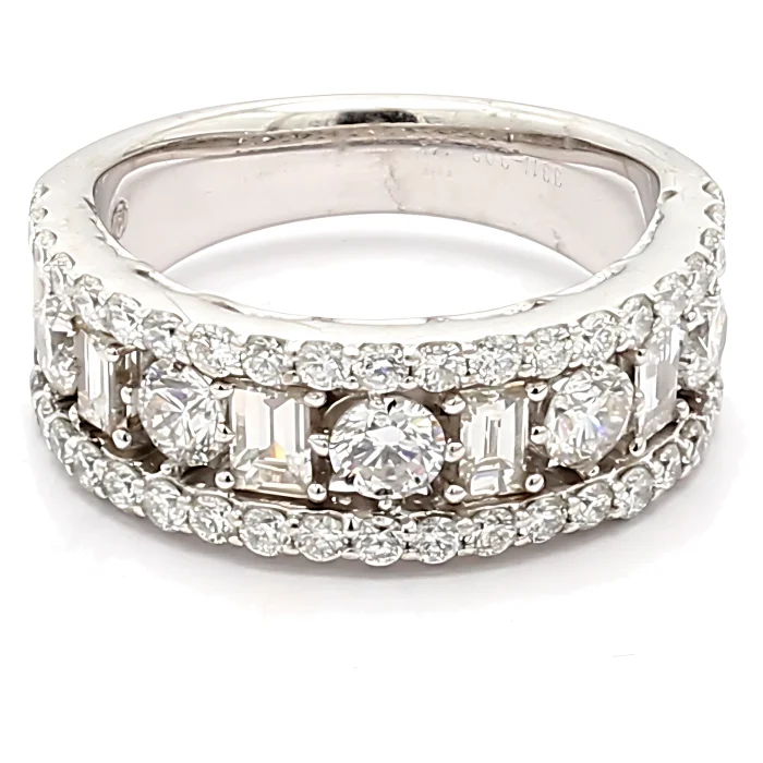 14K White Gold Emerald-Cut and Round Diamond Half-Way Band, 2.78 ct tw