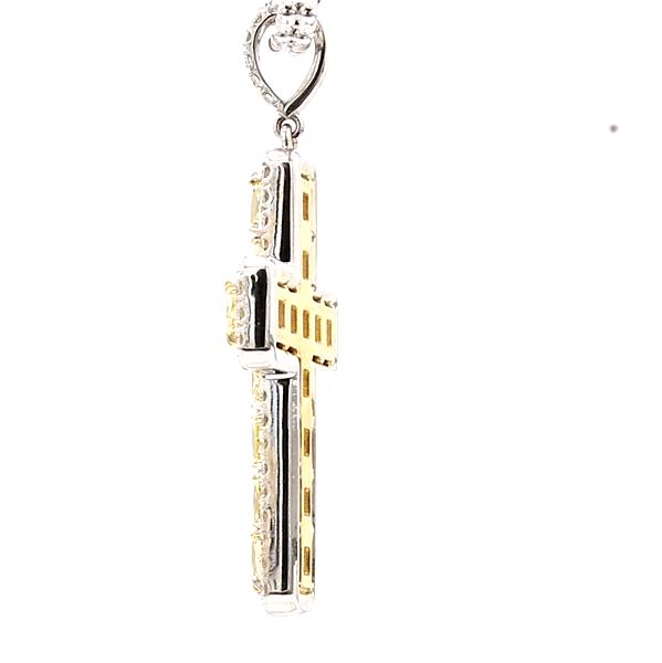 14K White Gold Fancy Intense Yellow Diamond Cross Pendant, 2.16 ct tw