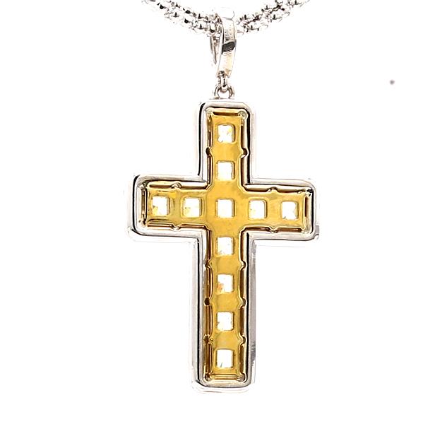 14K White Gold Fancy Intense Yellow Diamond Cross Pendant, 2.16 ct tw