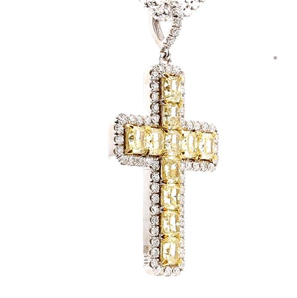 14K White Gold Fancy Intense Yellow Diamond Cross Pendant, 2.16 ct tw