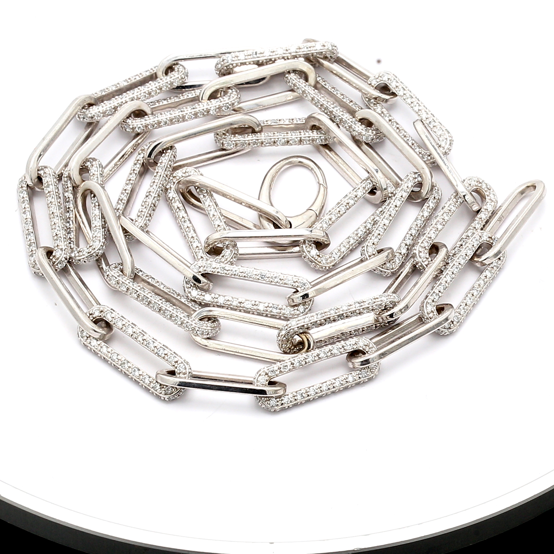 14K White Gold Lab-Grown Diamond Paperclip Necklace, 21.72 ct tw