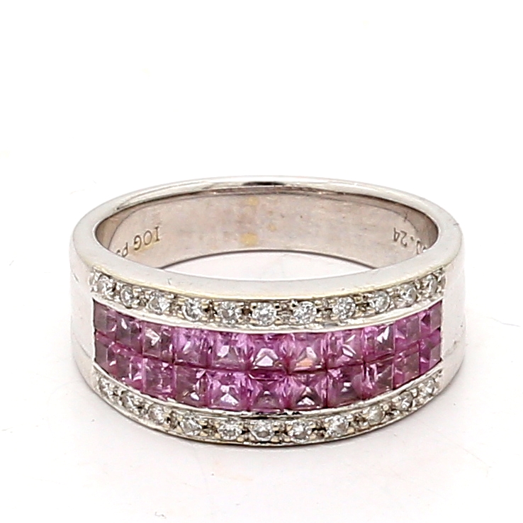 14K White Gold Pink Princess-Cut and Diamond Band, 0.24 ct tw