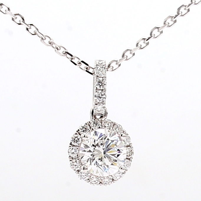 14K White Gold Round Diamond Halo Pendant, 1.15 ct tw