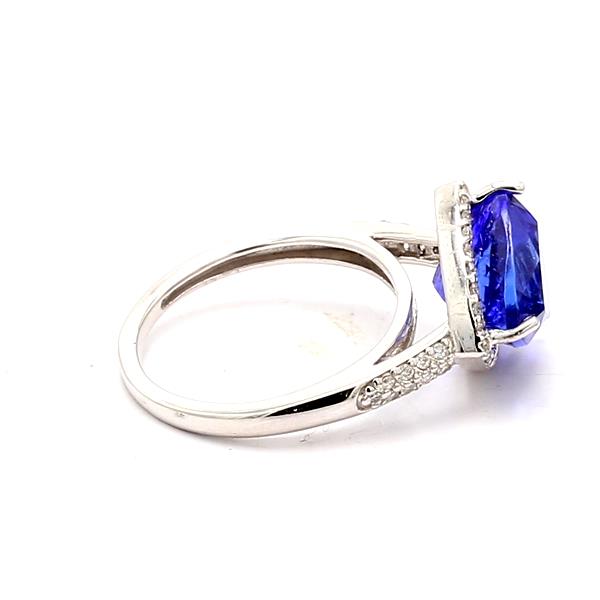 14K White Gold Trillion Tanzanite and Diamond Halo Ring, 0.27 ct tw