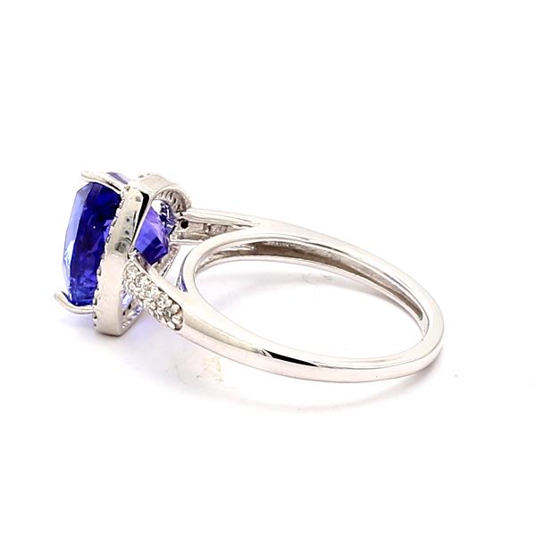 14K White Gold Trillion Tanzanite and Diamond Halo Ring, 0.27 ct tw