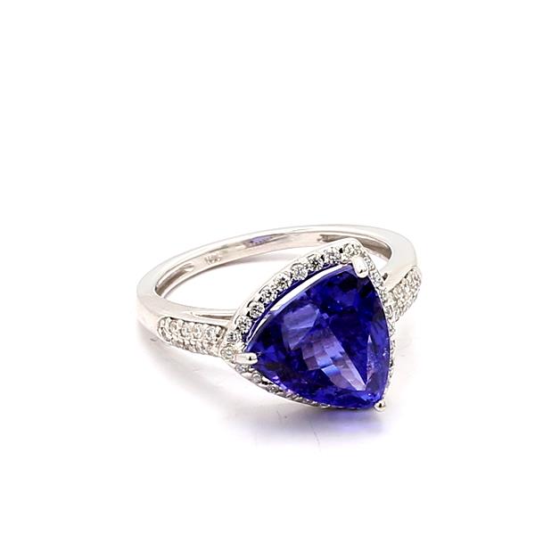 14K White Gold Trillion Tanzanite and Diamond Halo Ring, 0.27 ct tw