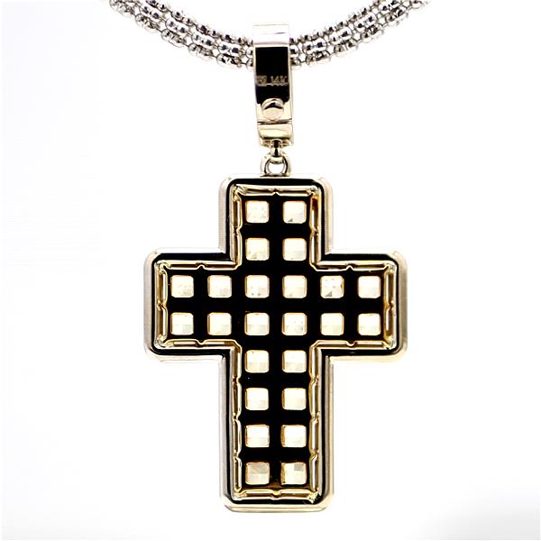 14K White Gold Yellow and White Diamond Cross Pendant, 10.07 ct tw
