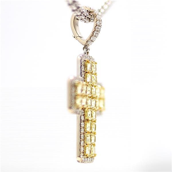 14K White Gold Yellow and White Diamond Cross Pendant, 10.07 ct tw