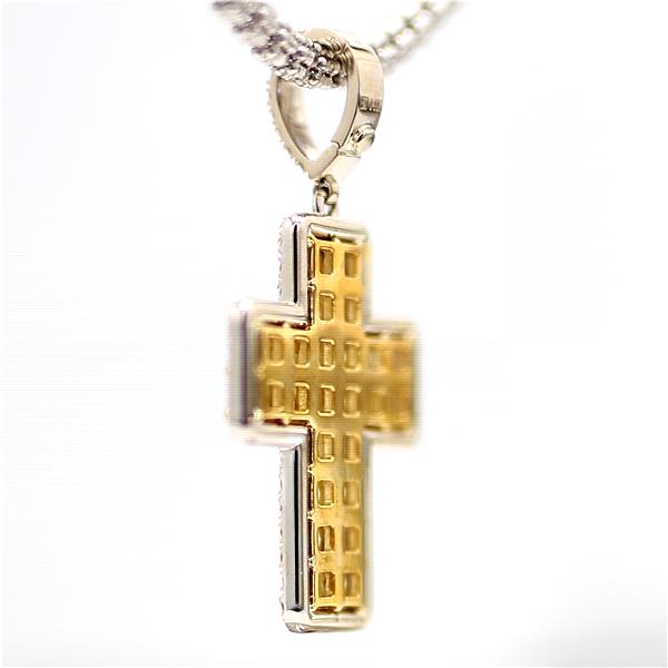 14K White Gold Yellow and White Diamond Cross Pendant, 10.07 ct tw