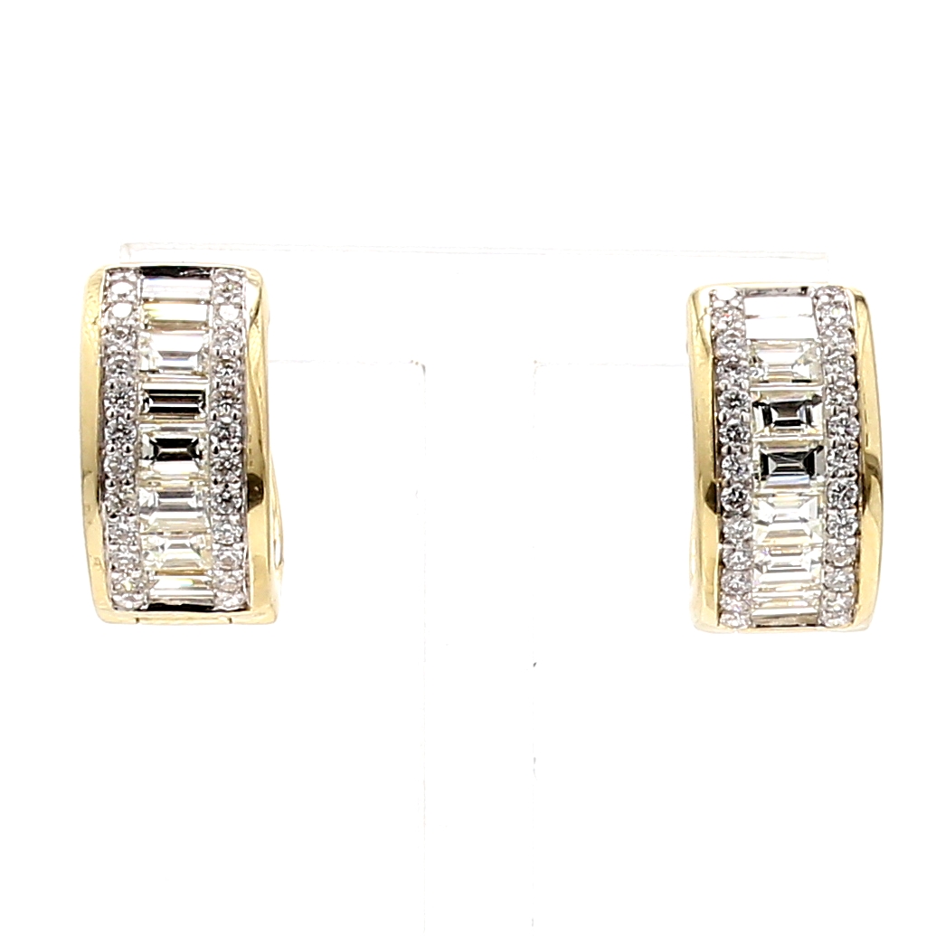 14K Yellow Gold Baguette Diamond Hoop Earrings, 1.86 ct tw