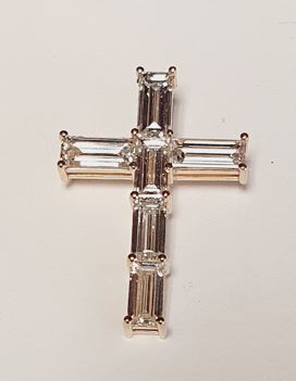 14K Yellow Gold Lab-Grown Baguette Diamond Cross Pendant, 5.77 ct tw