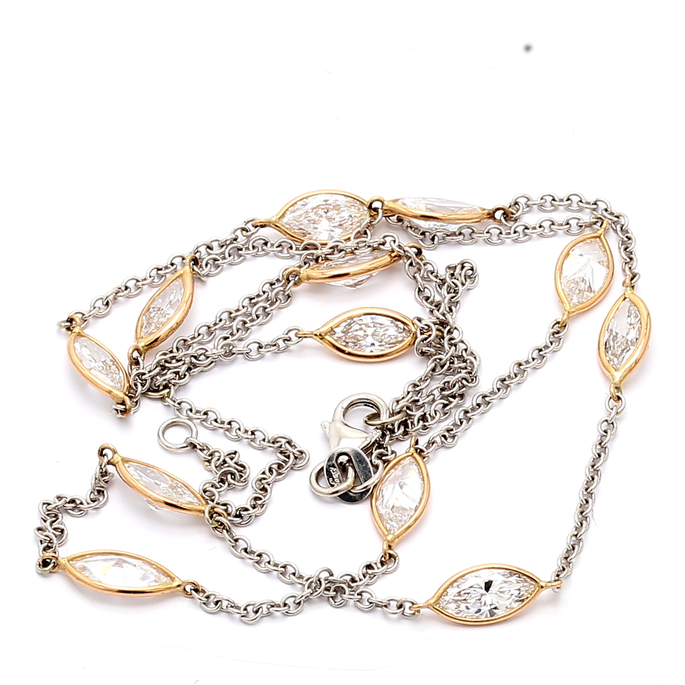 18K Two-Tone Gold Lab-Grown Marquise Diamond by the Yard Necklace, 6.80 ct tw