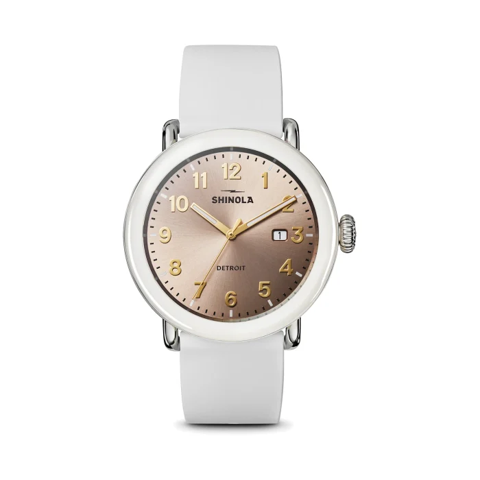 Shinola Detrola 41mm Nude Dial Cream Rubber Strap