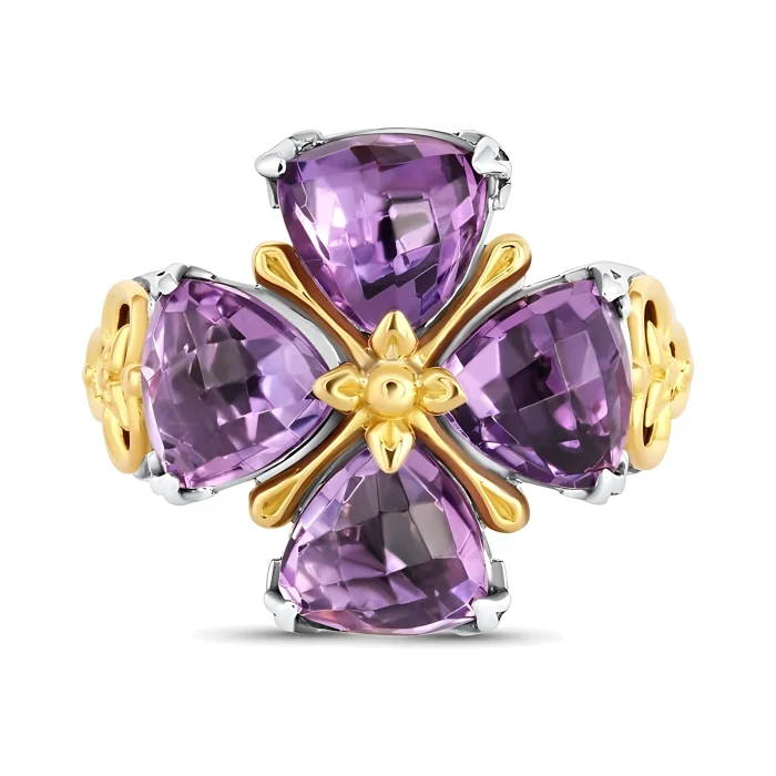Konstantino Anthos Sterling Silver and 18k Yellow Gold Purple Gemstone Flower Ring