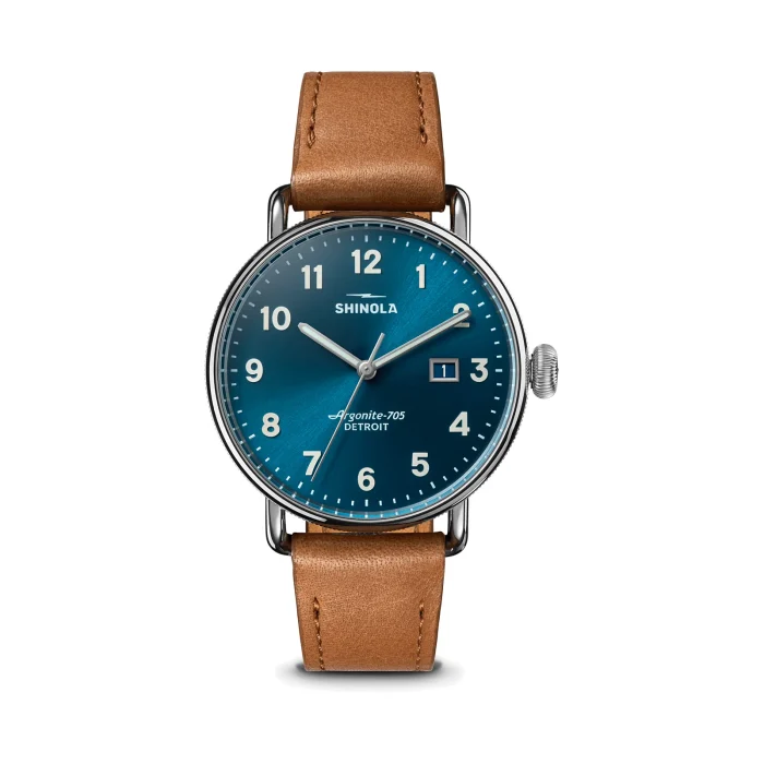 Shinola Canfield 38mm Astro Blue Dial Tan Leather Strap