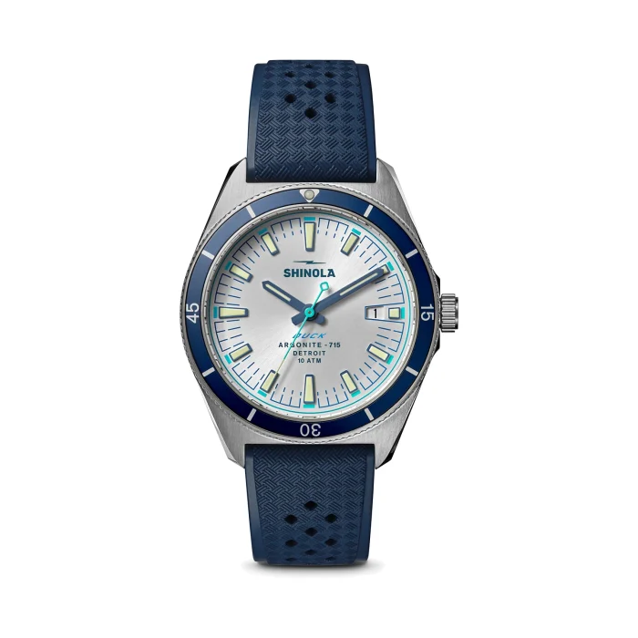 Shinola Duck 40mm Alabaster Dial Midnight Blue Rubber Strap