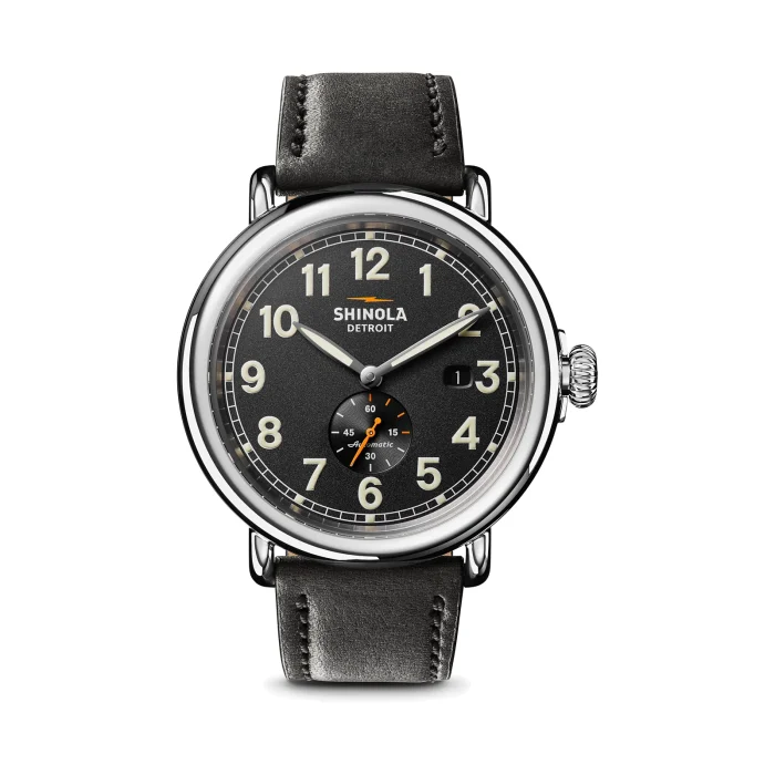 Shinola Runwell Automatic 45mm Black Dial Black Leather Strap