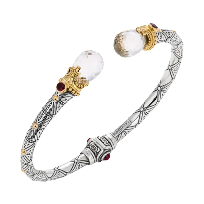 Konstantino Pythia Sterling Silver and 18k Yellow Gold Crystal, Corundum and Garnet Bracelet